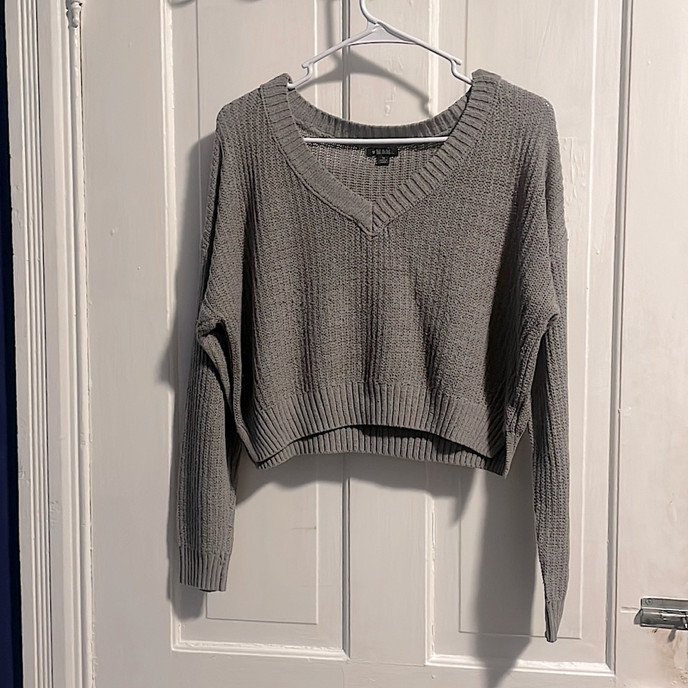 Wild Fable - Women’s Gray Long-Sleeve Cropped Knit Sweater | XS